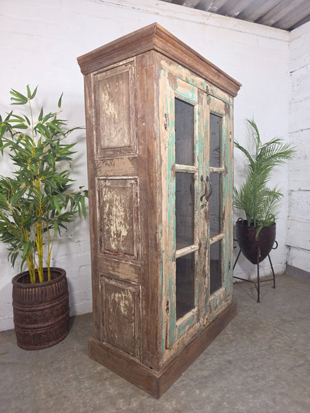 Vintage Reclaimed Indian Glazed Wooden Free Standing Kitchen Drinks Cabinet