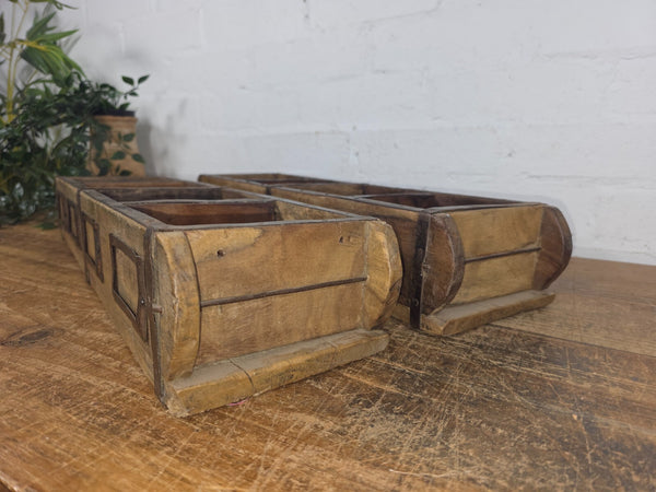 Vintage Indian Double Wooden Brick Mould Display Shelf Herb Planter Window Box