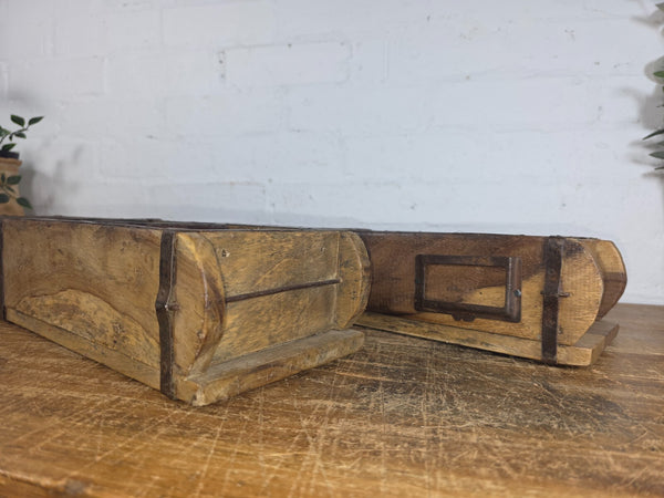 Vintage Indian Double Wooden Brick Mould Display Shelf Herb Planter Window Box