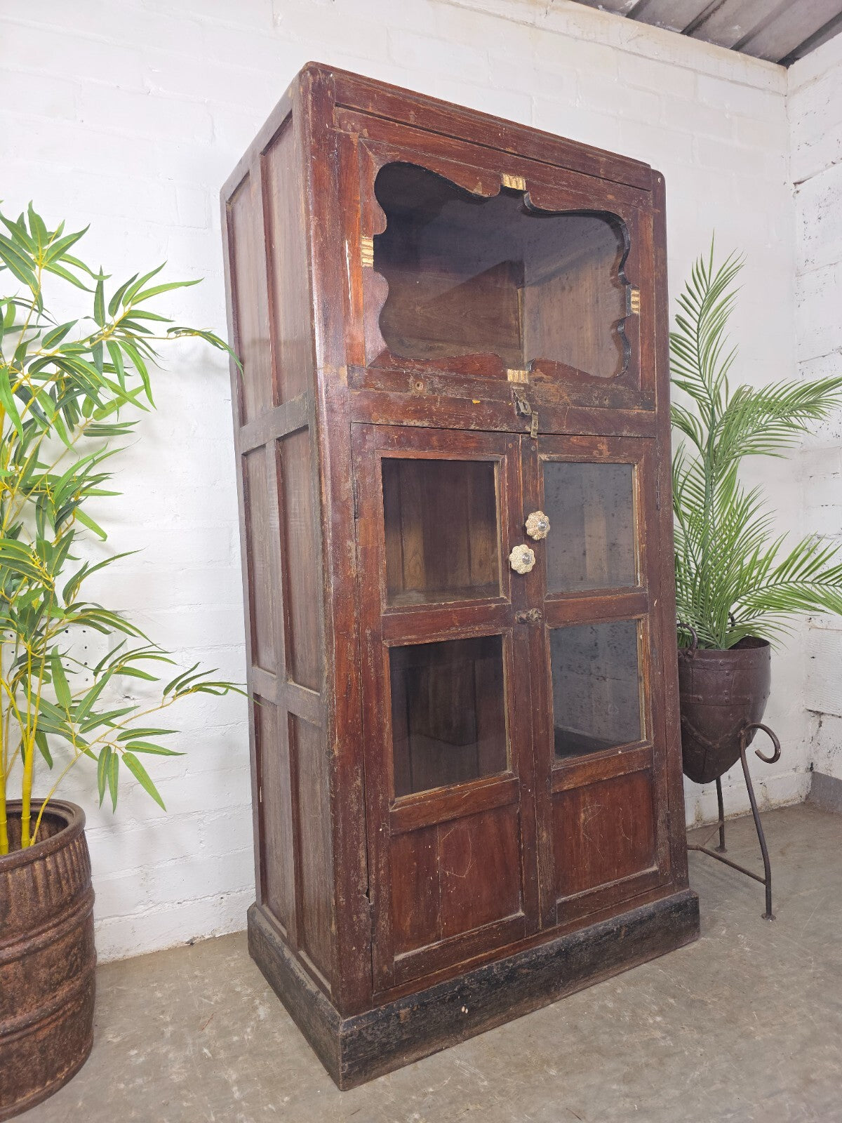 Vintage Indian Glazed Colonial Wooden Kitchen Bathroom Drinks Display Cabinet