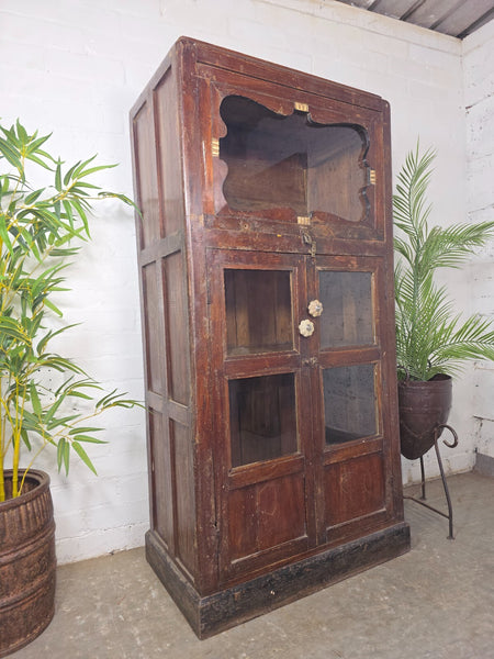 Vintage Indian Glazed Colonial Wooden Kitchen Bathroom Drinks Display Cabinet