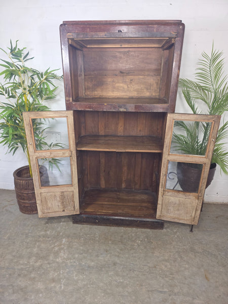 Vintage Indian Glazed Colonial Wooden Kitchen Bathroom Drinks Display Cabinet