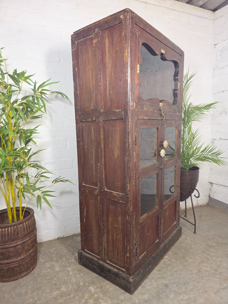 Vintage Indian Glazed Colonial Wooden Kitchen Bathroom Drinks Display Cabinet