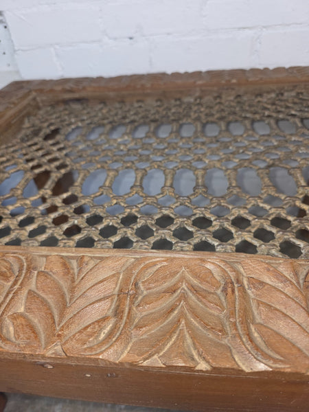 Vintage Reclaimed Indian Solid Wooden Iron Lattice Coffee Side Table Plant Stand