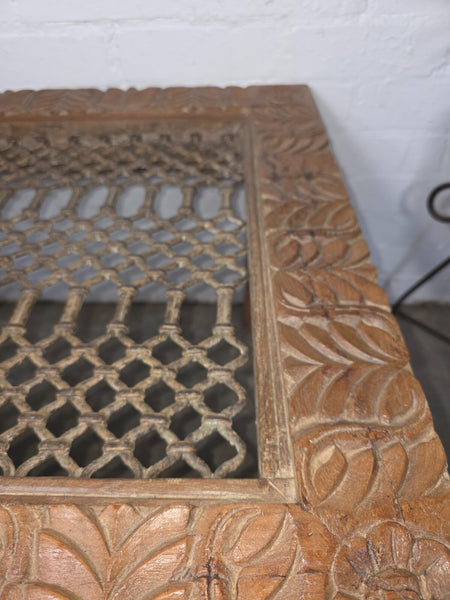 Vintage Reclaimed Indian Solid Wooden Iron Lattice Coffee Side Table Plant Stand