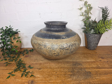 Large Antique Vintage Rustic Wabi Sabi Clay Ceramic Indian Water Pot Vase Lota