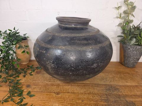 Large Antique Vintage Rustic Wabi Sabi Clay Ceramic Indian Water Pot Vase Lota
