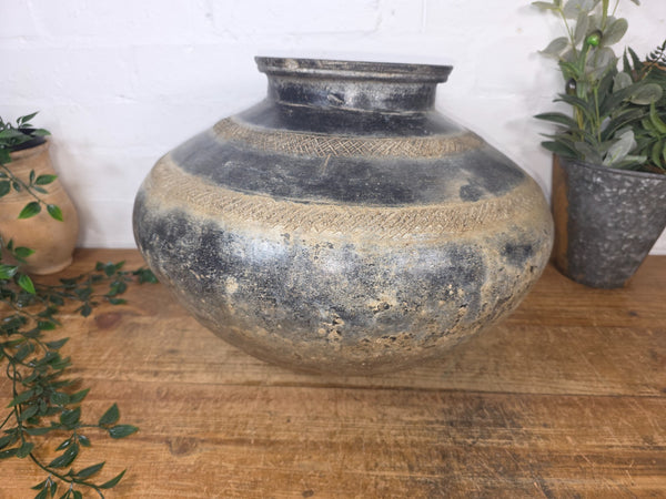 Large Antique Vintage Rustic Wabi Sabi Clay Ceramic Indian Water Pot Vase Lota