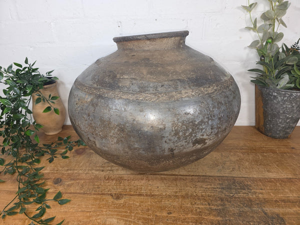 Large Antique Vintage Rustic Wabi Sabi Clay Ceramic Indian Water Pot Vase Lota