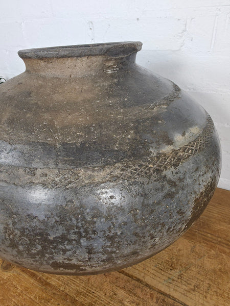 Large Antique Vintage Rustic Wabi Sabi Clay Ceramic Indian Water Pot Vase Lota