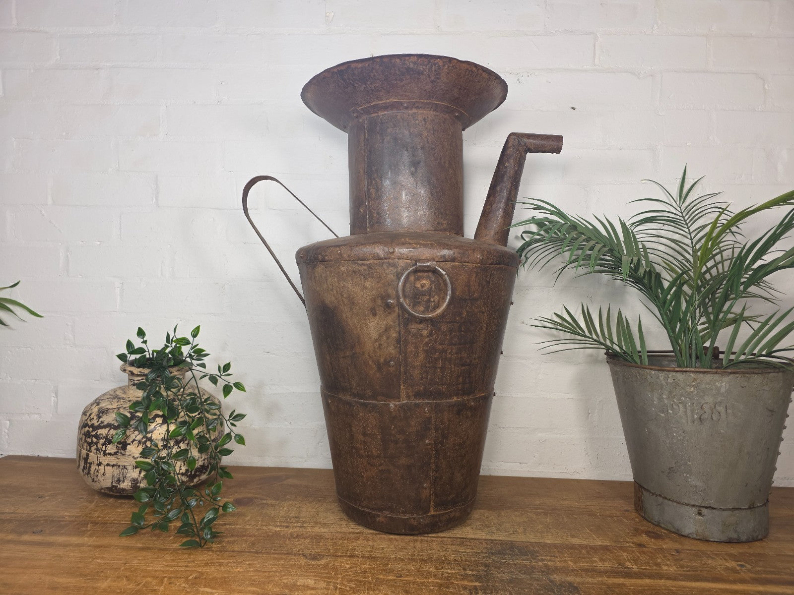 Large Rustic Hand Made Riveted Rusty Steel Planter Urn Water Feature