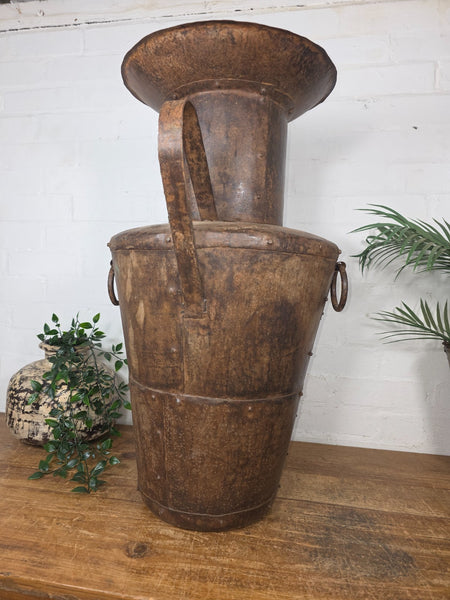 Large Rustic Hand Made Riveted Rusty Steel Planter Urn Water Feature
