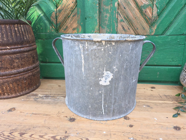 Vintage French European Galvanised Wash Tub Bucket Pot Garden Planter