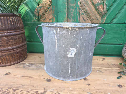Vintage French European Galvanised Wash Tub Bucket Pot Garden Planter