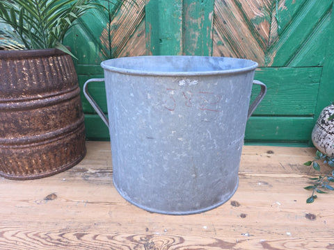 Vintage French European Galvanised Wash Tub Bucket Pot Garden Planter