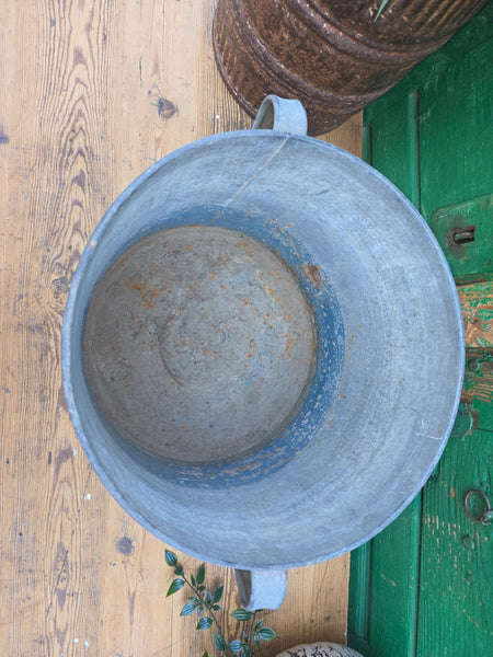 Vintage French European Galvanised Wash Tub Bucket Pot Garden Planter