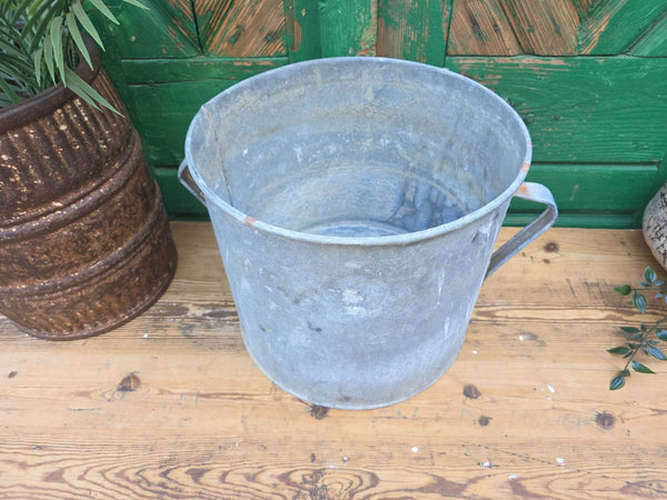 Vintage French European Galvanised Wash Tub Bucket Pot Garden Planter