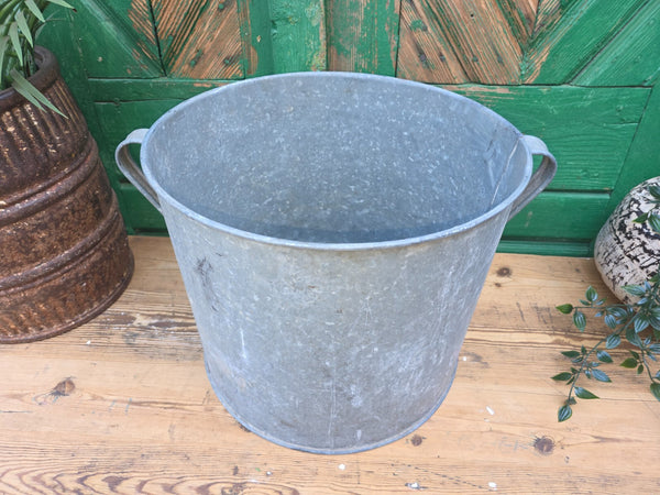 Vintage French European Galvanised Wash Tub Bucket Pot Garden Planter