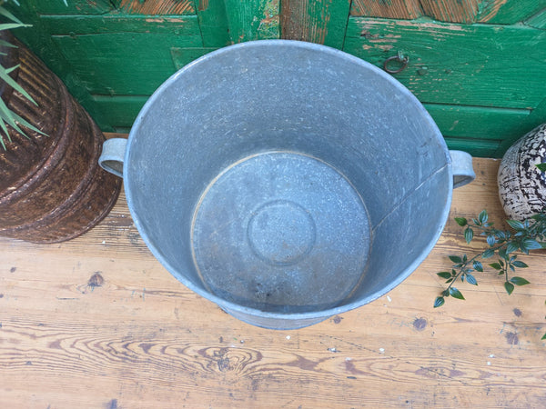 Vintage French European Galvanised Wash Tub Bucket Pot Garden Planter