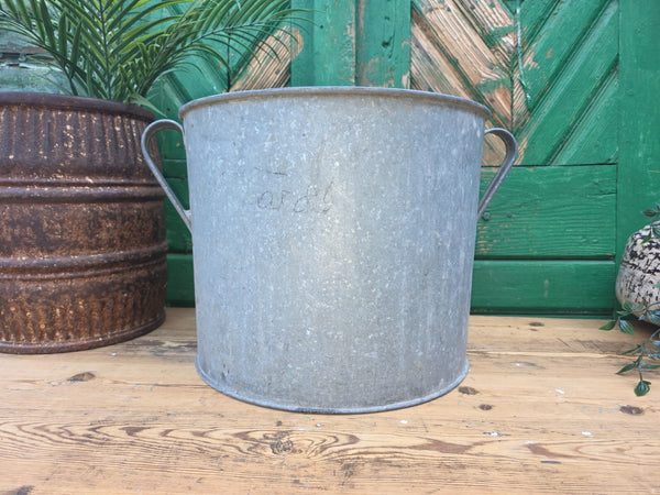 Vintage French European Galvanised Wash Tub Bucket Pot Garden Planter