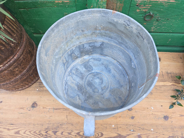 Vintage French European Galvanised Wash Tub Bucket Pot Garden Planter
