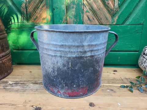 Vintage French European Galvanised Wash Tub Bucket Pot Garden Planter