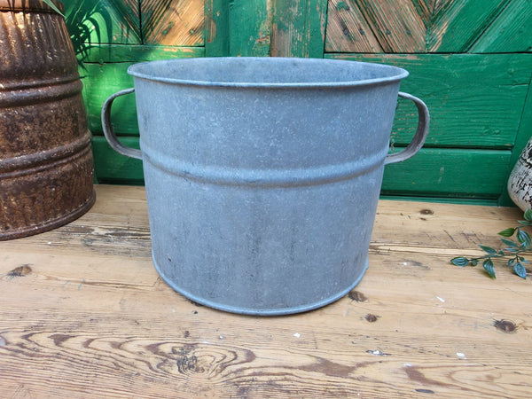 Vintage French European Galvanised Wash Tub Bucket Pot Garden Planter
