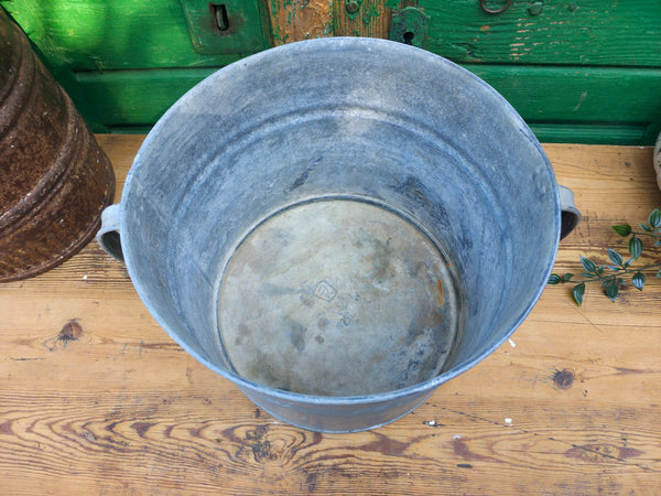 Vintage French European Galvanised Wash Tub Bucket Pot Garden Planter