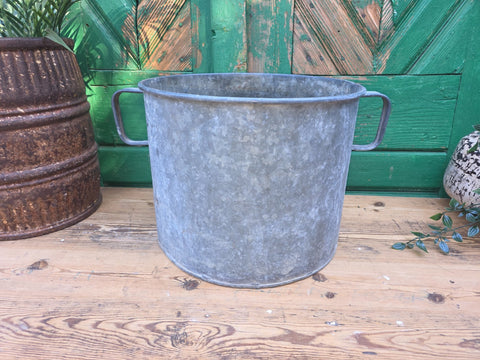 Vintage French European Galvanised Wash Tub Bucket Pot Garden Planter