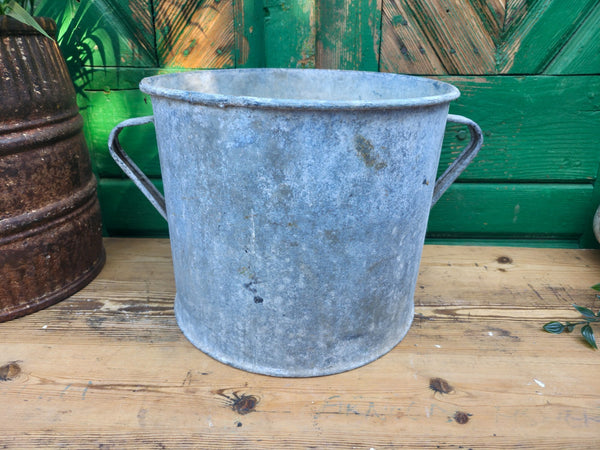 Vintage French European Galvanised Wash Tub Bucket Pot Garden Planter