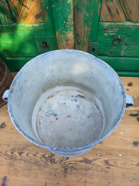 Vintage French European Galvanised Wash Tub Bucket Pot Garden Planter