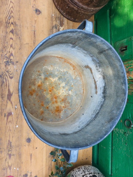 Vintage French European Galvanised Wash Tub Bucket Pot Garden Planter