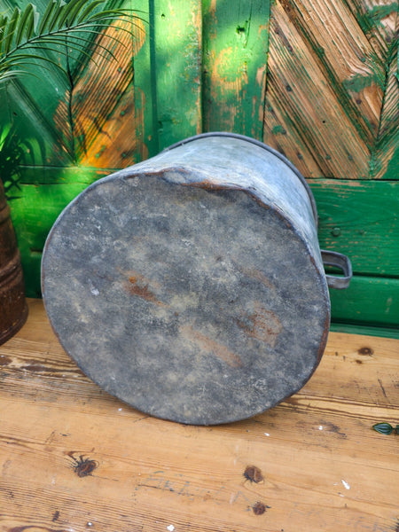 Vintage French European Galvanised Wash Tub Bucket Pot Garden Planter