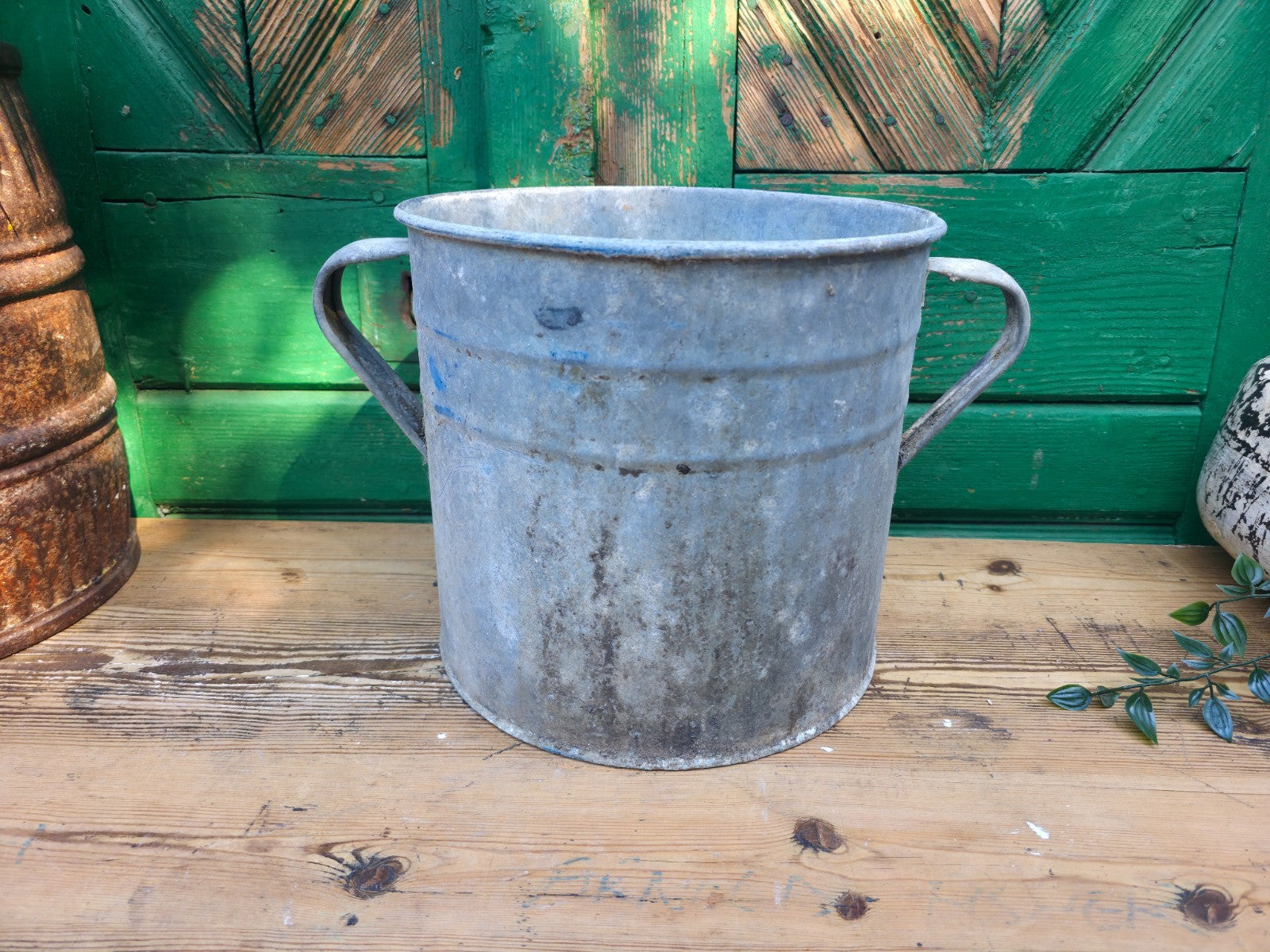 Vintage French European Galvanised Wash Tub Bucket Pot Garden Planter