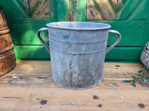 Vintage French European Galvanised Wash Tub Bucket Pot Garden Planter