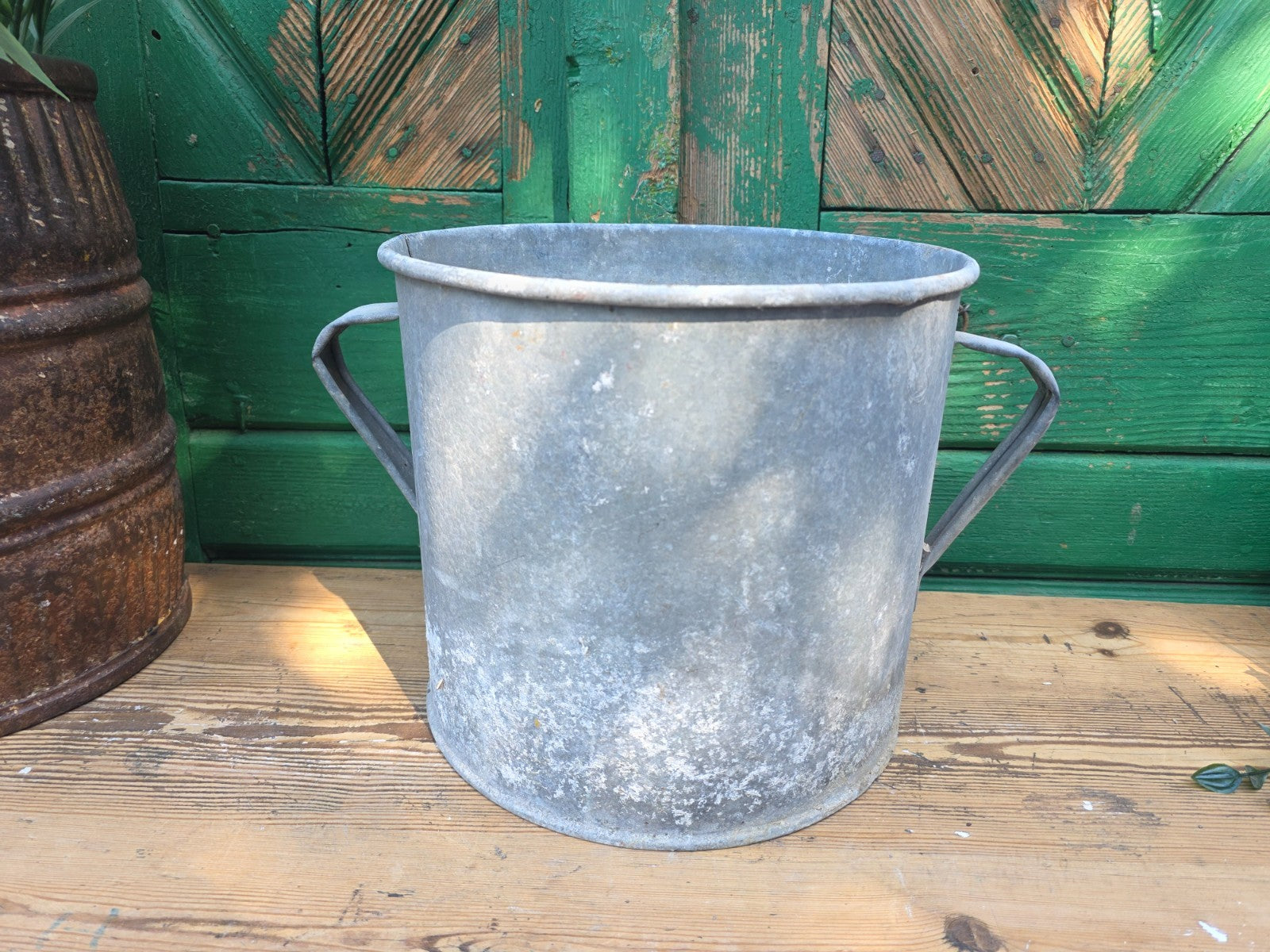 Vintage French European Galvanised Wash Tub Bucket Pot Garden Planter