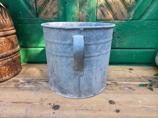 Vintage French European Galvanised Wash Tub Bucket Pot Garden Planter