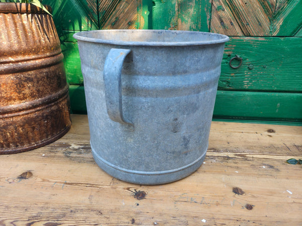 Vintage French European Galvanised Wash Tub Bucket Pot Garden Planter