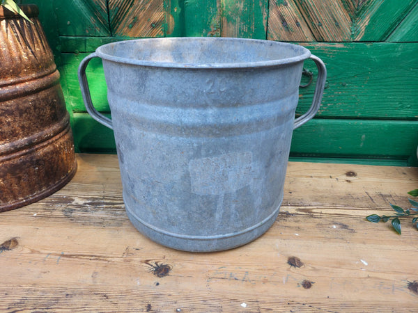 Vintage French European Galvanised Wash Tub Bucket Pot Garden Planter
