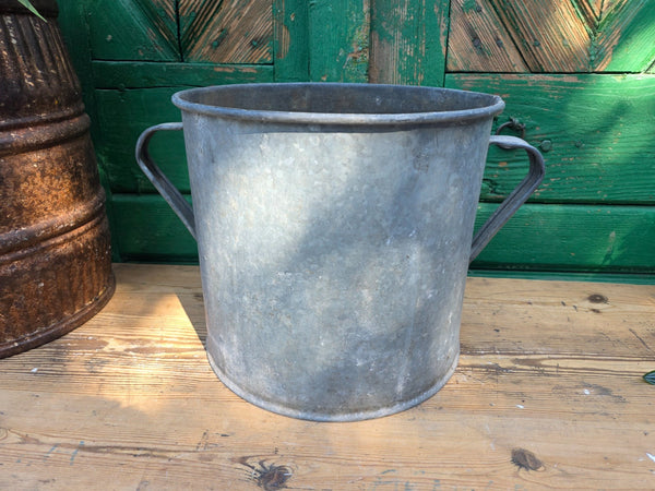 Vintage French European Galvanised Wash Tub Bucket Pot Garden Planter