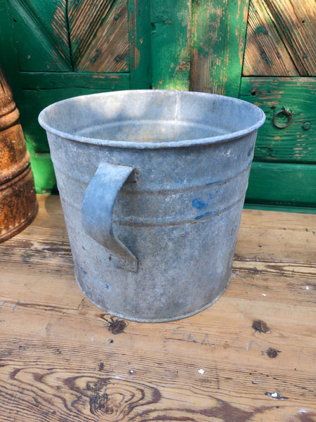 Vintage French European Galvanised Wash Tub Bucket Pot Garden Planter