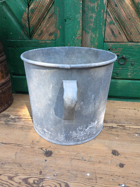 Vintage French European Galvanised Wash Tub Bucket Pot Garden Planter