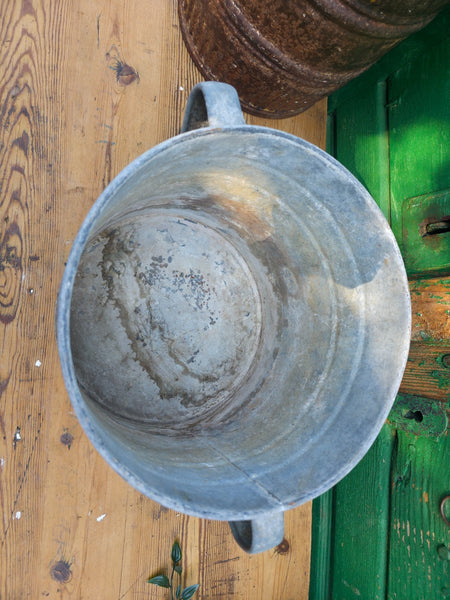 Vintage French European Galvanised Wash Tub Bucket Pot Garden Planter