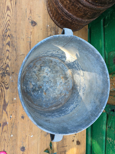Vintage French European Galvanised Wash Tub Bucket Pot Garden Planter