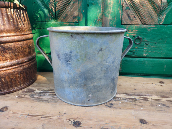 Vintage French European Galvanised Wash Tub Bucket Pot Garden Planter
