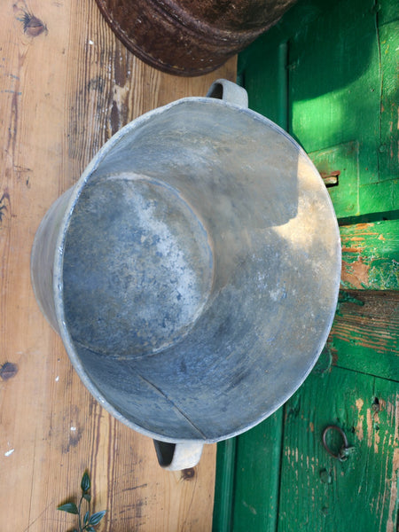 Vintage French European Galvanised Wash Tub Bucket Pot Garden Planter