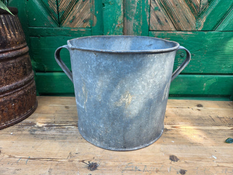 Vintage French European Galvanised Wash Tub Bucket Pot Garden Planter