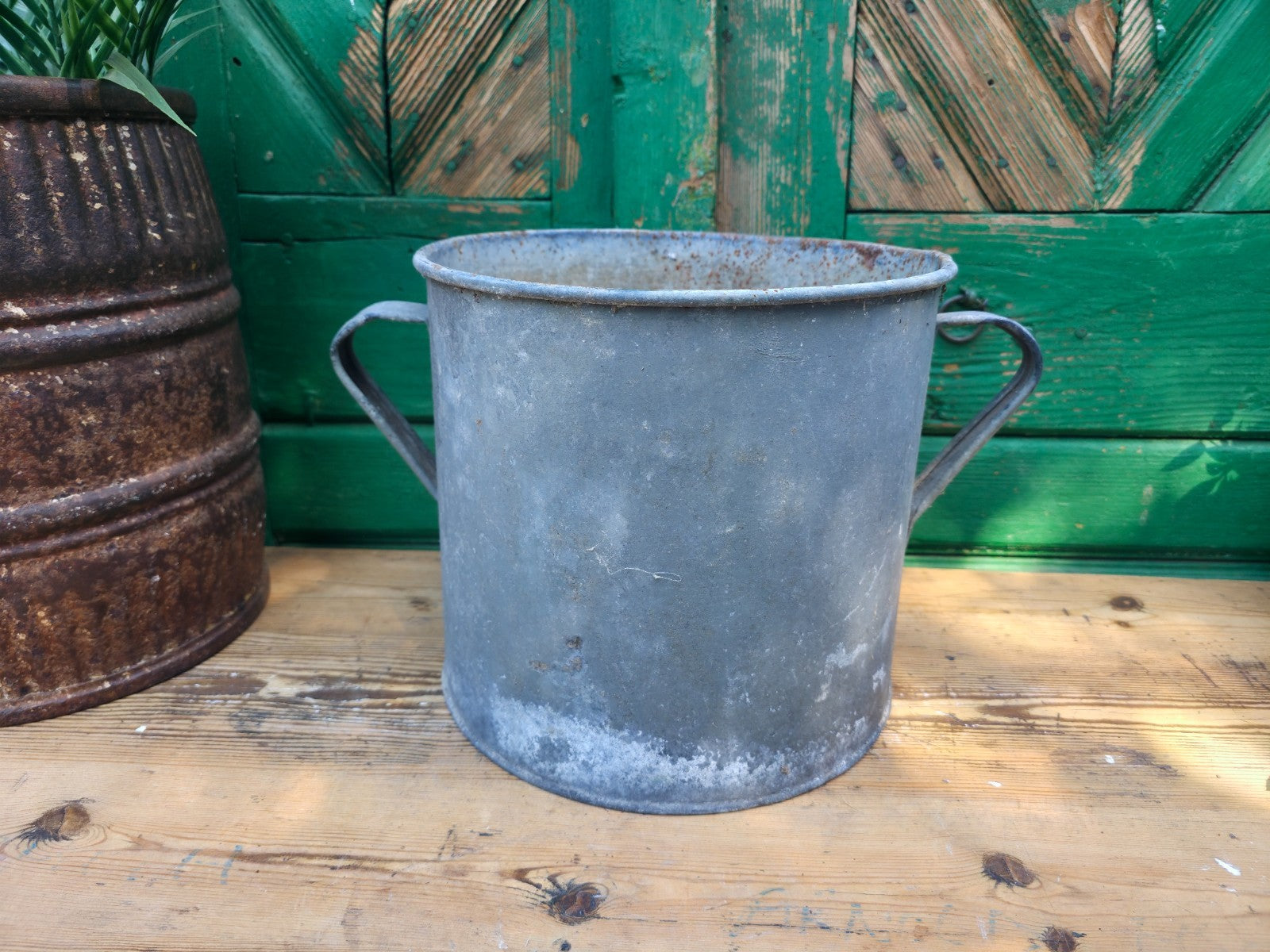 Vintage French European Galvanised Wash Tub Bucket Pot Garden Planter
