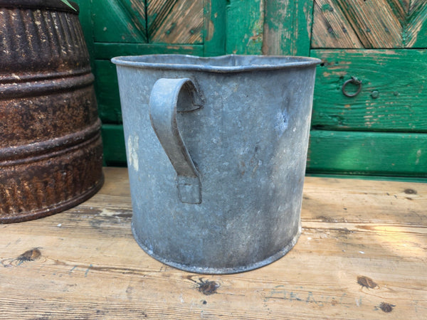 Vintage French European Galvanised Wash Tub Bucket Pot Garden Planter