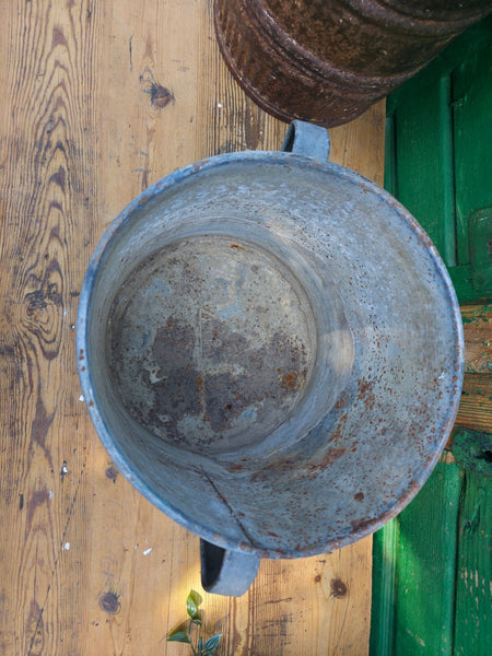 Vintage French European Galvanised Wash Tub Bucket Pot Garden Planter